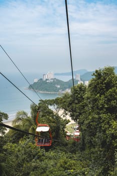 Teleferico, Cable car in Sao Vicente, Brazil. April 2 2024.