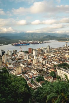View from the north part and the harbours of Santos, SP Brazil. April 3 2024.