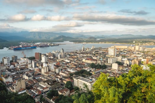 View from the north part and the harbours of Santos, SP Brazil. April 3 2024.