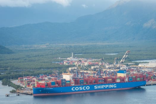 Cargo Ships in the Harbour of Santos, SP Brazil. April 3 2024.