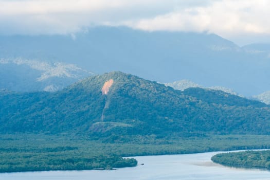 Mountain range just outside the city of Santos, Brazil.