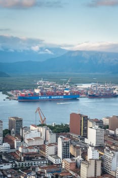 Cargo Ships in the Harbour of Santos, SP Brazil. April 3 2024.
