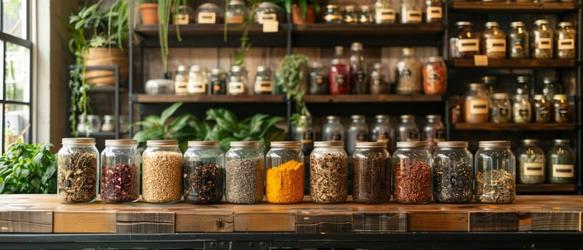 Botanical Wellness Shop Dispenses Herbal Healing in Business of Holistic Health and Natural Medicine, Herbal displays and wellness consultations dispense herbal healing and holistic health in the botanical wellness shop business.