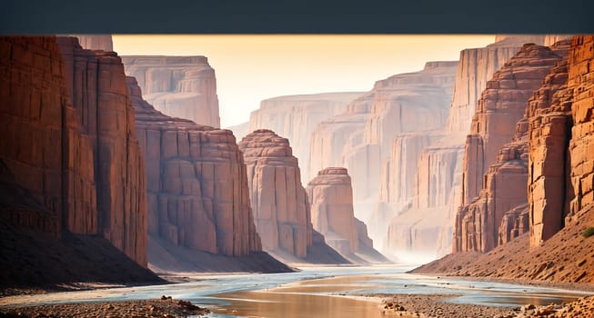 The image shows a narrow river flowing through a deep, rocky canyon with steep cliffs on either side.