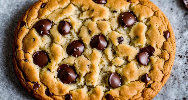 The image is a chocolate chip cookie with a bite taken out of it.