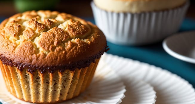 The image shows a plate with a cupcake on it.