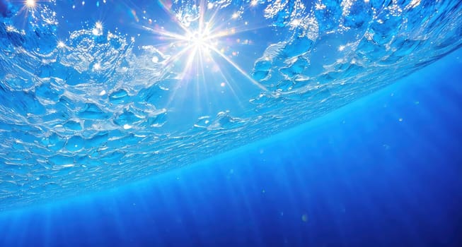 The image depicts a blue sky with fluffy white clouds floating in the air, with the sun shining brightly overhead.