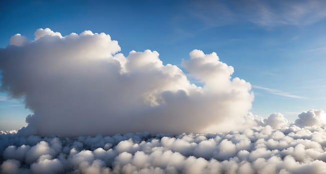 The image is a cloudy sky with fluffy white clouds floating in the air.