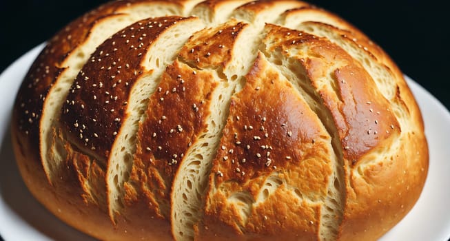 The image is a loaf of bread with sesame seeds on top.