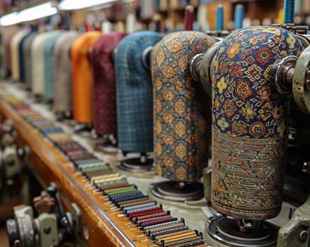 Tailor Crafts Bespoke Garments for Discerning Business Clients, The hum of sewing machines and swatches of fabric tell a tale of personalized fashion in business.
