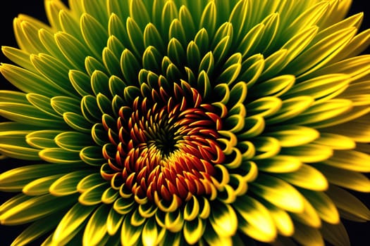 The image is a yellow flower with intricate, swirling petals.