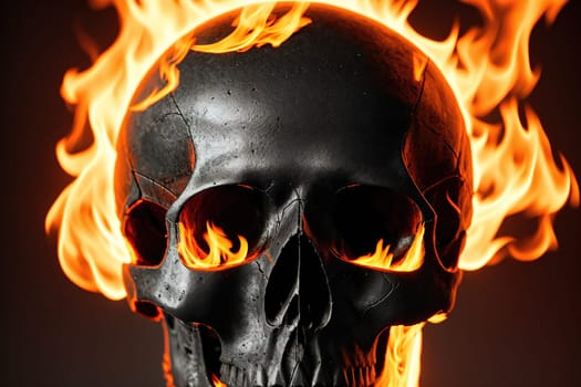 The image is a skull with flames coming out of its eyes and mouth, surrounded by a dark background.