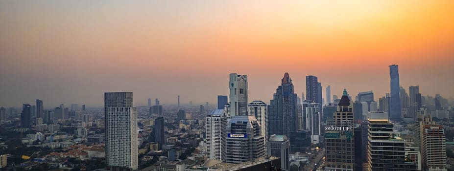 Aerial view of Lumpini district at sunet in Bangkok, Thailand, south east asia