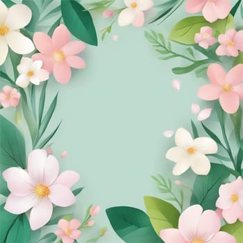 Spring floral background with flowers and leaves. Vector illustration for your design.Vector floral background with flowers and eaves.