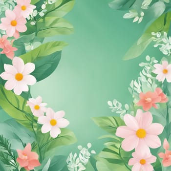 Spring floral background with flowers and leaves. Vector illustration for your design.Vector floral background with flowers and eaves.