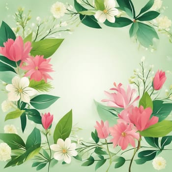 Spring floral background with flowers and leaves. Vector illustration for your design.Vector floral background with flowers and eaves.