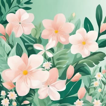 Spring floral background with flowers and leaves. Vector illustration for your design.Vector floral background with flowers and eaves.