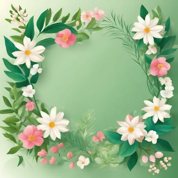 Spring floral background with flowers and leaves. Vector illustration for your design.Vector floral background with flowers and eaves.