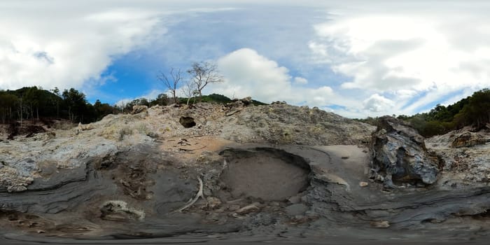 Mud geothermal springs and volcanic activity of fumaroles. Island We, Indonesia. VR 360.