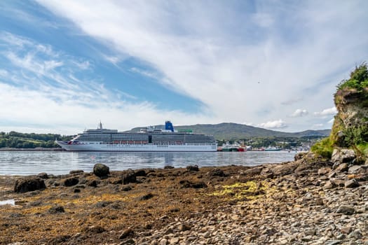 KILLYBEGS, IRELAND - MAY 16 2023: The Arcadia Star leaving after visiting Killybegs.