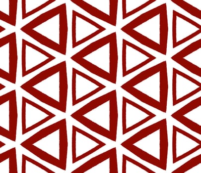 Ikat repeating swimwear design. Maroon symmetrical kaleidoscope background. Summer ikat sweamwear pattern. Textile ready exotic print, swimwear fabric, wallpaper, wrapping.