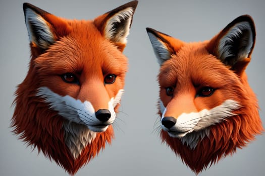 The image is a rendering of a red fox with a fluffy coat and a curious expression on its face.