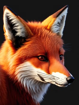 The image is a drawing of a red fox with a fluffy tail and a curious expression on its face.