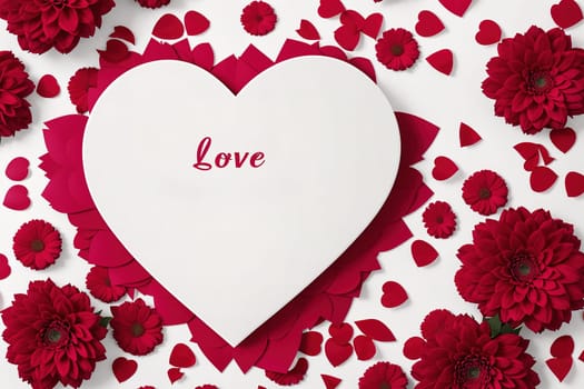 The image is a heart-shaped frame made of flowers and leaves, with the word love written in the center.