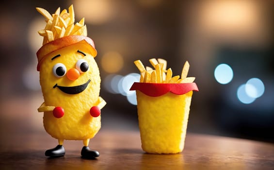 The image shows a cartoon character wearing a chefs hat and holding a plate of fries.