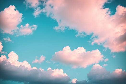 The image is a blue sky with fluffy white clouds floating in it.