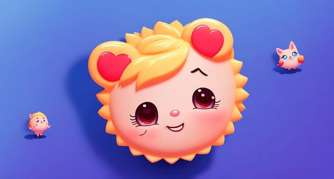 The image is a cartoonish illustration of a smiling face with pink hair and blue eyes.