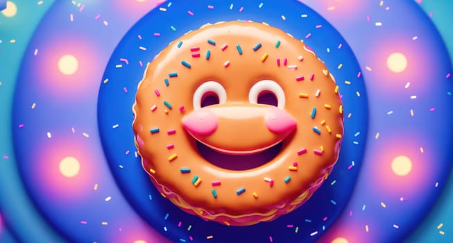 The image is a cartoon donut with a smiling face and sprinkles on top.