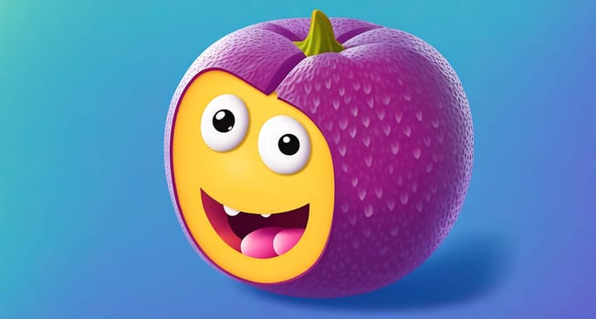 The image is a cartoon image of a strawberry with a smiling face and a green stem.