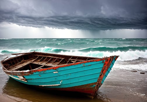 Old Boat in Big Storm on the Beach. Tags: #old boat #storm #beach #shipwreck #sea #ocean #waves #clouds #stormy weather #ruined boat #boat on the shore #abandoned boat #beached boat #forgotten boat #stormy sky #turbulent sea #damaged boat #floating debris #wrecked boat #beachscape #shipwrecked #coastal #watercraft #maritime #seascape #beachscape photography #seaside #seaside photography #seaside landscape #nautical #water #sea
