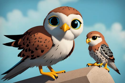 The image shows a small bird perched on top of a rock, looking up at the sky with its beak open.