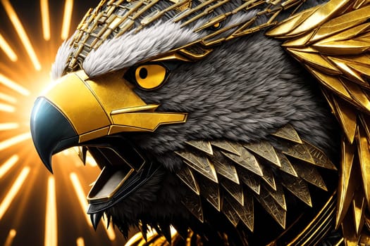 The image is a golden eagle with its beak open and its wings spread wide, as if it is about to take flight.