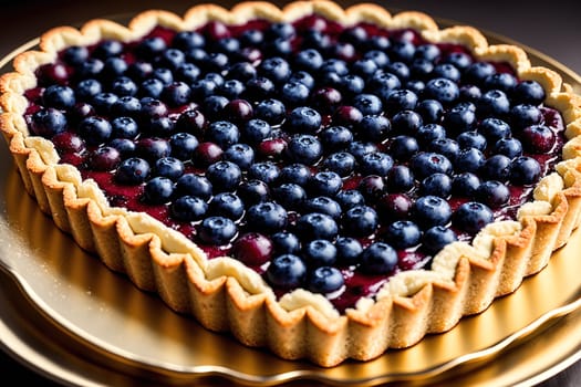 The image is a blueberry tart with a heart-shaped crust and blueberries on top.