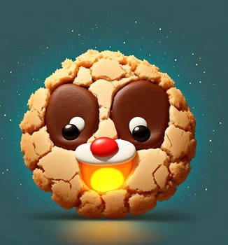 The image is a cartoon cookie with a smiling face and a cute expression on its face.