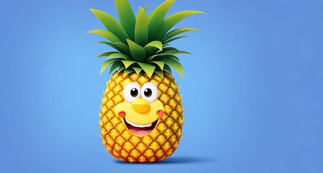 The image is a cartoon pineapple with a smiling face and a happy expression.