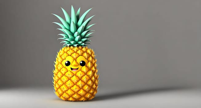 The image is a cartoon pineapple with a smiling face and a green stem.