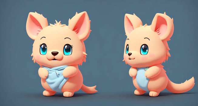 The image is a cartoon illustration of a cute little kitten with big eyes and a fluffy tail, standing on its hind legs and looking up at the camera.