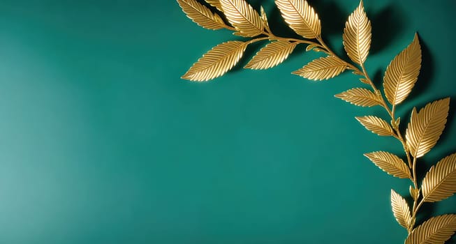 The image is a gold leaf with a green background.