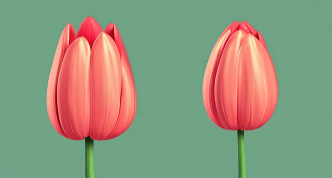 The image is a pair of pink tulips with long, curved petals and green leaves.