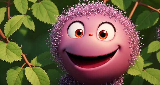 The image is of a cartoon character with a smiling face and long, curly hair.