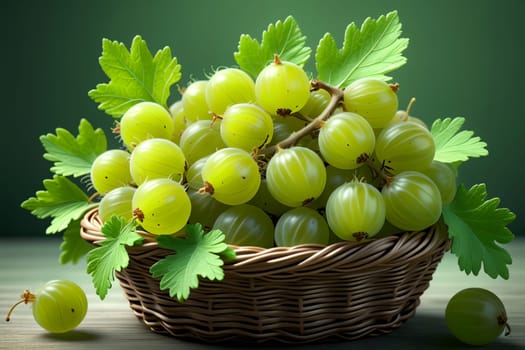 fresh gooseberry in basket isolated on green background .