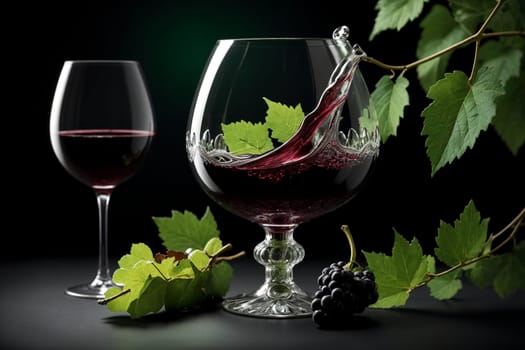 mulberry liqueur, wine in a glass isolated on a green background .