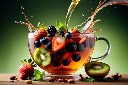 hot fruity natural tea with berries and fruits .