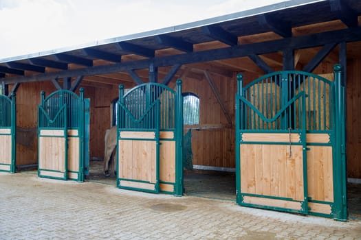 New horse stable facade in blue colors