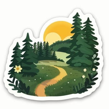 Stickers with forest, field, sky and hiking. Summer collection. High quality illustration