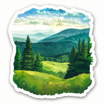 Stickers with forest, field, sky and hiking. Summer collection. High quality illustration